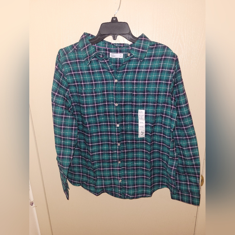 Croft & Barrow Green, Pink, Black Extra Soft Womens Flannel Shirt NWT XXL